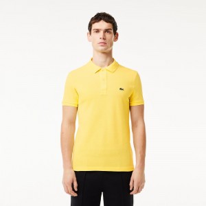 Men's Lacoste Slim Fit Petit Piqué Cotton Polo Shirts Pastel yellow | KLI816259