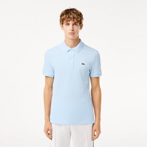 Men's Lacoste Slim Fit Petit Piqué Cotton Polo Shirts Light Blue | OUY910458