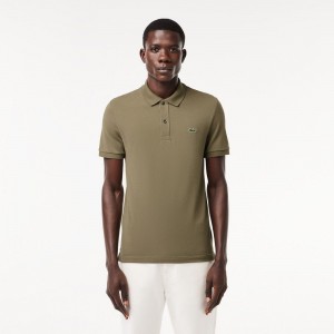 Men's Lacoste Slim Fit Petit Piqué Cotton Polo Shirts Khaki Green | QGE143675