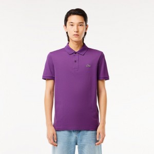 Men's Lacoste Slim Fit Petit Piqué Cotton Polo Shirts Mauve purple | RWT170859