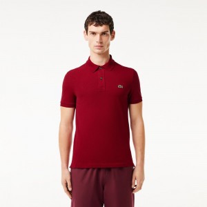 Men's Lacoste Slim Fit Petit Piqué Cotton Polo Shirts Bordeaux | WEM978045