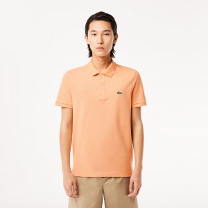 Men's Lacoste Slim Fit Petit Piqué Cotton Polo Shirts Light Orange | EJQ709846