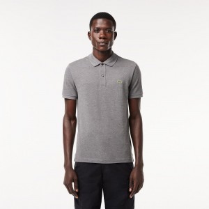 Men's Lacoste Slim Fit Petit Piqué Cotton Polo Shirts Grey Chine | CZX865309