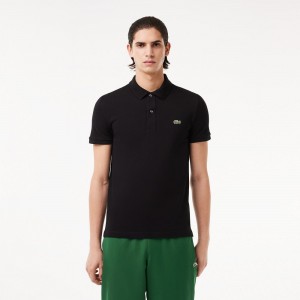 Men's Lacoste Slim Fit Petit Piqué Cotton Polo Shirts Black | UCM851324