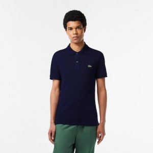 Men's Lacoste Slim Fit Petit Piqué Cotton Polo Shirts Navy Blue | JLZ732510