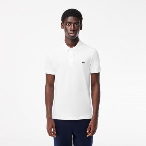 Men's Lacoste Slim Fit Petit Piqué Cotton Polo Shirts White | HUX429730