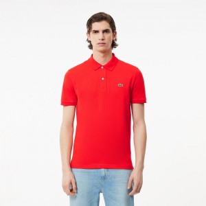 Men's Lacoste Slim Fit Petit Piqué Cotton Polo Shirts Red currant | LBA438071