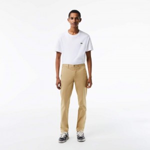 Men's Lacoste Slim Fit Stretch Cotton Chinos Pants Beige | KQF518039