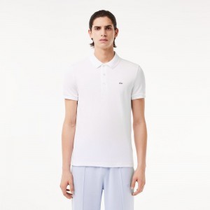 Men's Lacoste Slim Fit Stretch Cotton Piqué Grey Crocodile Polo Shirts White | HZD108573