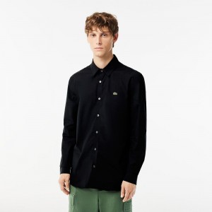 Men's Lacoste Slim Fit Stretch Cotton Poplin Shirt Black | CBX704859