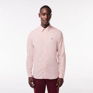 Men's Lacoste Slim Fit Stretch Cotton Poplin Shirt Light Pink | SQJ569387