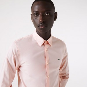 Men's Lacoste Slim Fit Stretch Cotton Poplin Shirt Light Pink | JDQ573061