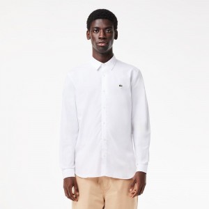 Men's Lacoste Slim Fit Stretch Cotton Poplin Shirt White | PBQ981534