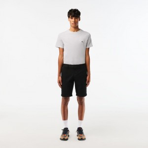 Men's Lacoste Slim Fit Stretch Cotton Shorts Black | QFH376845