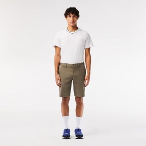 Men's Lacoste Slim Fit Stretch Cotton Shorts Khaki Green | OTU129876