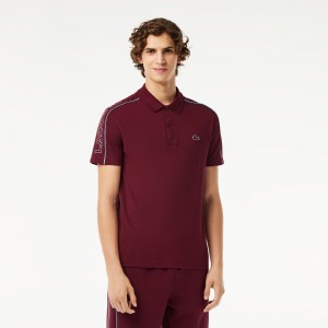 Men's Lacoste Slim Fit Tech Piqué Lacoste Movement Polo Shirts Bordeaux Blue | ZHR957612