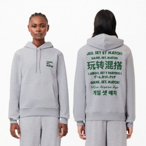 Men's Lacoste Slogan Hoodie Grey Chine | MGZ019345