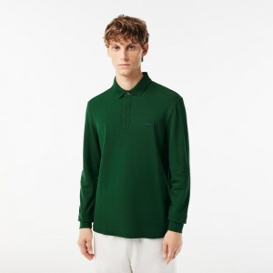 Men's Lacoste Smart Paris Long Sleeve Stretch Cotton Polo Shirts Pine green | NRM925467