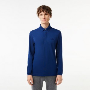 Men's Lacoste Smart Paris Long Sleeve Stretch Cotton Polo Shirts Methylene blue | HVJ814325