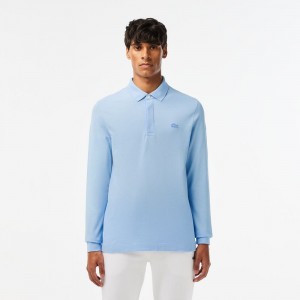 Men's Lacoste Smart Paris Long Sleeve Stretch Cotton Polo Shirts Pastel blue | QZD380975