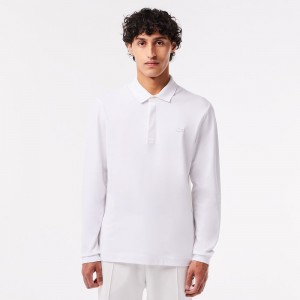 Men's Lacoste Smart Paris Long Sleeve Stretch Cotton Polo Shirts White | BRC345720