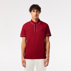 Men's Lacoste Smart Paris Stretch Cotton Contrast Trim Polo Shirts Bordeaux | NCW049132