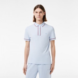 Men's Lacoste Smart Paris Stretch Cotton Contrast Trim Polo Shirts Phoenix blue | ZIL679430