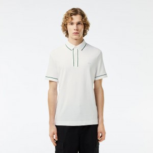 Men's Lacoste Smart Paris Stretch Cotton Contrast Trim Polo Shirts White | AYO764908