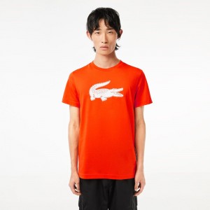 Men's Lacoste Sport 3D Print Croc Jersey T-Shirt Orange White | BPH270389