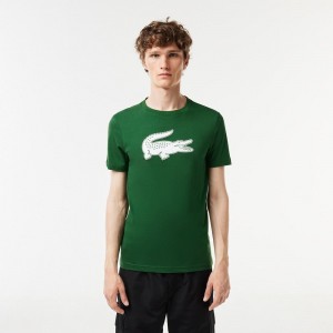 Men's Lacoste Sport 3D Print Croc Jersey T-Shirt Green White | RYT726809