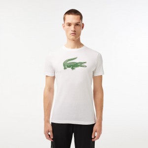 Men's Lacoste Sport 3D Print Croc Jersey T-Shirt White Green | JRZ098263