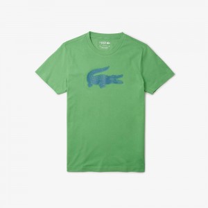 Men's Lacoste Sport 3D Print Croc Jersey T-Shirt Green Blue | CQD946705