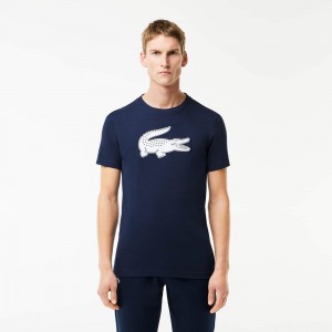 Men's Lacoste Sport 3D Print Croc Jersey T-Shirt Navy Blue White | YXU428965