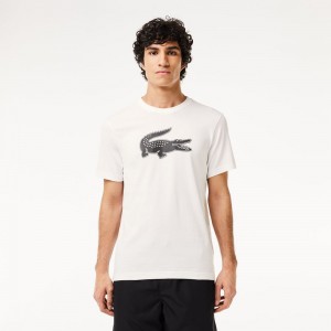 Men's Lacoste Sport 3D Print Croc Jersey T-Shirt White Black | BUS183742