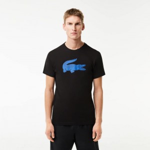 Men's Lacoste Sport 3D Print Croc Jersey T-Shirt Black Blue | UFH658913