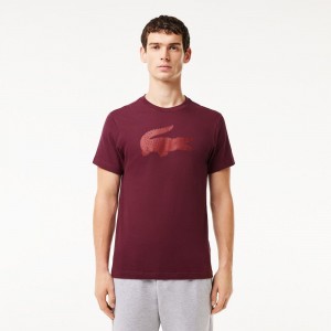 Men's Lacoste Sport 3D Print Croc Jersey T-Shirt Bordeaux | AJD670952