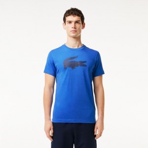 Men's Lacoste Sport 3D Print Croc Jersey T-Shirt Blue Navy Blue | KVT328154