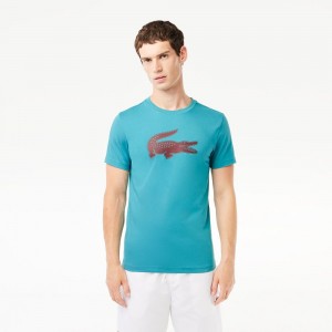 Men's Lacoste Sport 3D Print Croc Jersey T-Shirt Blue Bordeaux | AVP057268