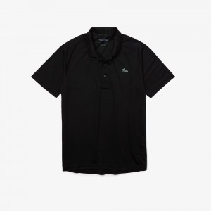 Men's Lacoste Sport Abrasion-Resistant Interlock Polo Shirts Black | YAG467839