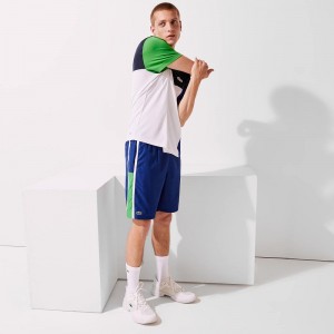 Men's Lacoste Sport Colorblock Panels Lightweight Shorts Blue Green White | XCR847065