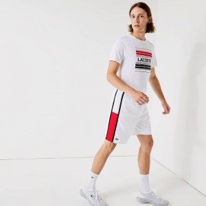 Men's Lacoste Sport Colorblock Panels Lightweight Shorts White Red Black | KWR386972