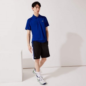 Men's Lacoste Sport Colorblock Panels Lightweight Shorts Black White Blue | PCN498751