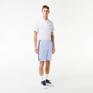 Men's Lacoste Sport Colorblock Panels Lightweight Shorts Light Blue White Navy Blue | LUF658249