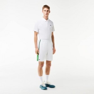 Men's Lacoste Sport Colorblock Panels Lightweight Shorts White Green | GWB578094