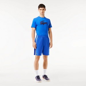 Men's Lacoste Sport Colorblock Panels Lightweight Shorts Blue Navy Blue White | JCP283601