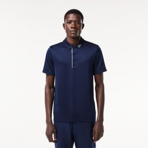 Men's Lacoste Sport Jersey Golf Polo Shirts Navy Blue White | GLY158702