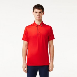 Men's Lacoste Sport Jersey Golf Polo Shirts Red Navy Blue | NPK152069