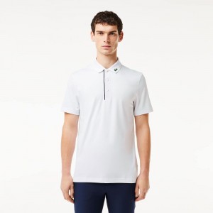 Men's Lacoste Sport Jersey Golf Polo Shirts White Navy Blue | UHX647890