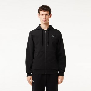 Men's Lacoste Sport Mesh Panels Hoodie Black | ZUR695841