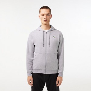 Men's Lacoste Sport Mesh Panels Hoodie Grey Chine Light Grey | YXK532408